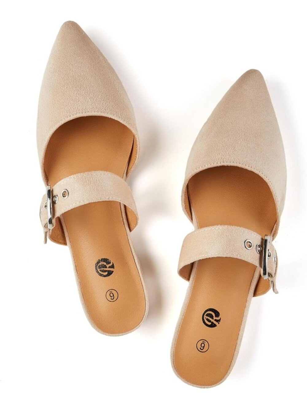 👑Women's Nude Adjustable Strap Pointed Toe Backless Loafer Shoes…